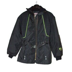 Arctic Cat Vintage Women Sz Small Black Green Logo Arcticwear Snowmobile Jacket